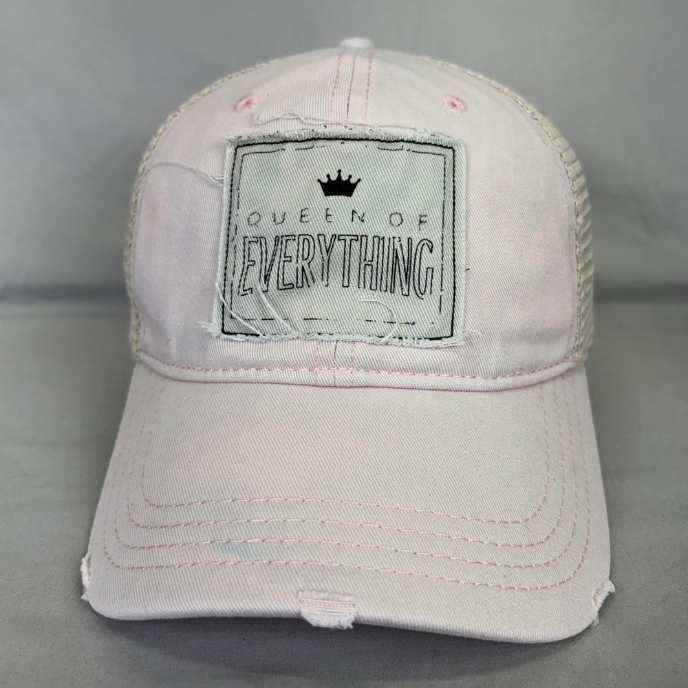 Karma Trucker Hat Queen of Everything Women OS Pink Distressed Snapback